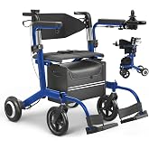 ROPLASO Lightweight Foldable Electric Rollator, Motorized Walker for Adults | Lightweight Foldable Compact Transport Combo with Seat 350 lbs Heavy Duty for Adults, Airplane Travel Approved FSA Eligible