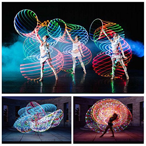 LED Hula Hoop Weighted Dance & Fitness Glow Light Up Hoola Hoops for Adults and Kids, 24 Color Strobing Changing LED Light, 8 Section Detachable Design, Portable Hula Hoops 36" (batteries not include)