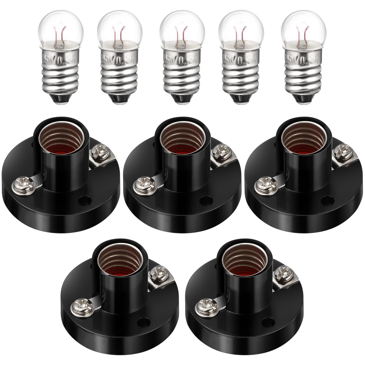 iplusmile 5pcs E10 Mini Light Bulbs with Screw Base Mini Bulb Holder for Physical Circuit Electrical Experiment
