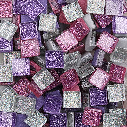 Mixed Color Mosaic Tiles Mosaic Glass Pieces Square Glitter Crystal Mosaic Tiles for DIY Art Craft Decoration 200g,1x1 cm