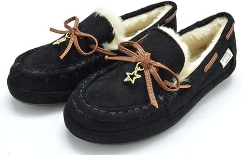 Amazon 子供モカシン キッズ モカシン スリッポン ぺたんこ ファー 子供 リボン 女の子 7513 23cm ブラック モカシン