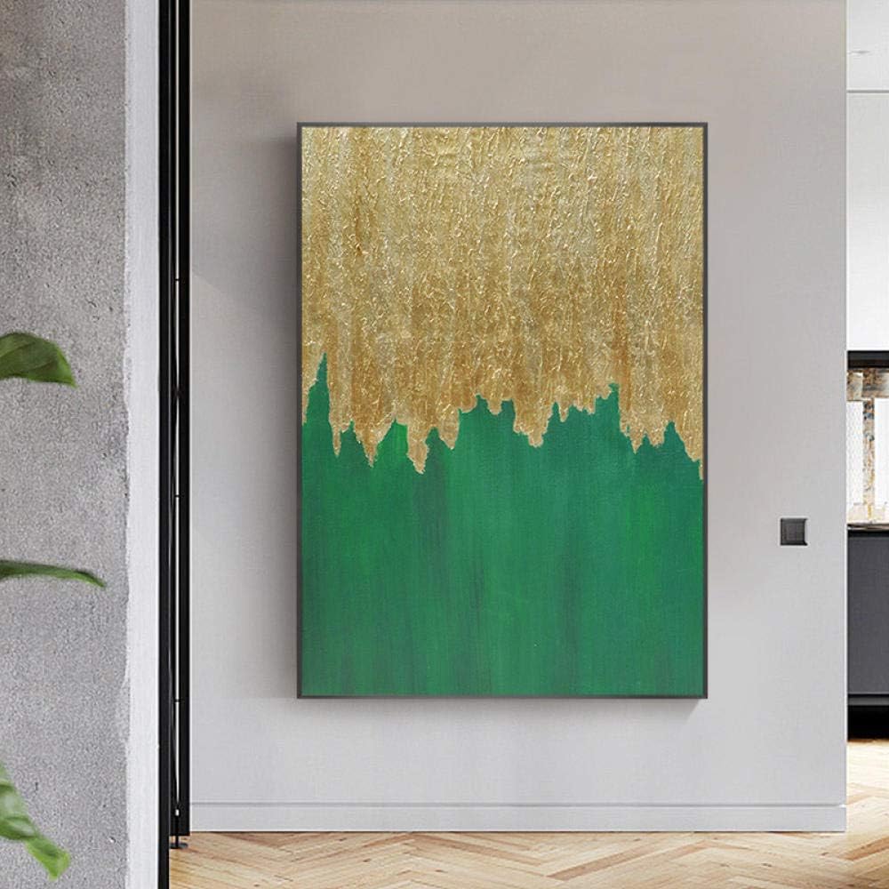 WunM Studio Oil Paintings On Canvas Hand Painted,Landscape Palette Knife Painting,Gold Green Landscape, Modern Abstract Large Wall Art Home Decor For Office Hotel Living Room Bedroom