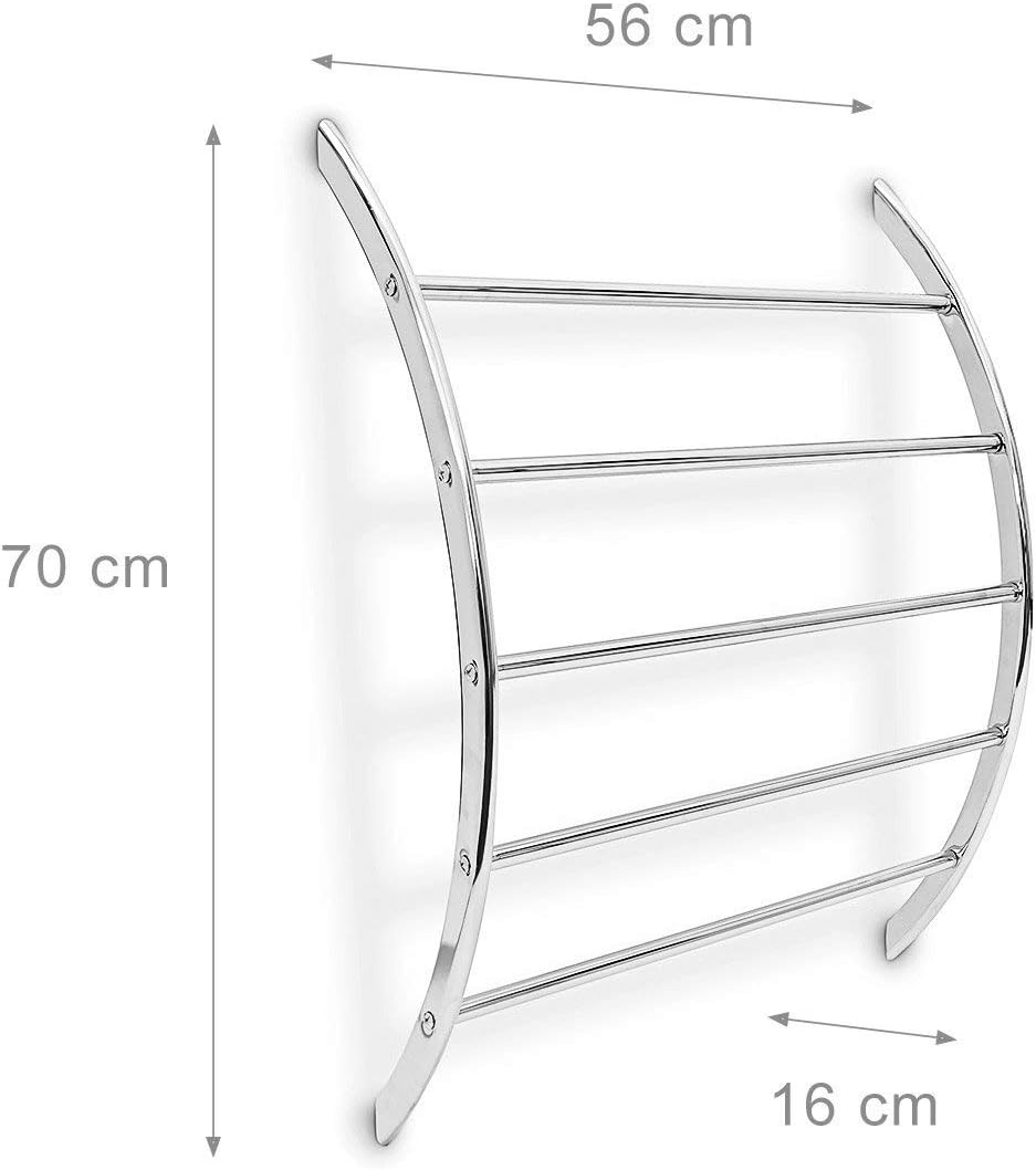 Relaxdays Wall Towel Holder Chromed Steel with 5 Rails 70 x 56.5 x 15.5 cm - Image 4