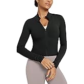 ODODOS Women's Full-Zip Athletic Jacket Cloud Feeling Soft Long Sleeve Slim-Fit Running Gym Workout Yoga Cropped Tops