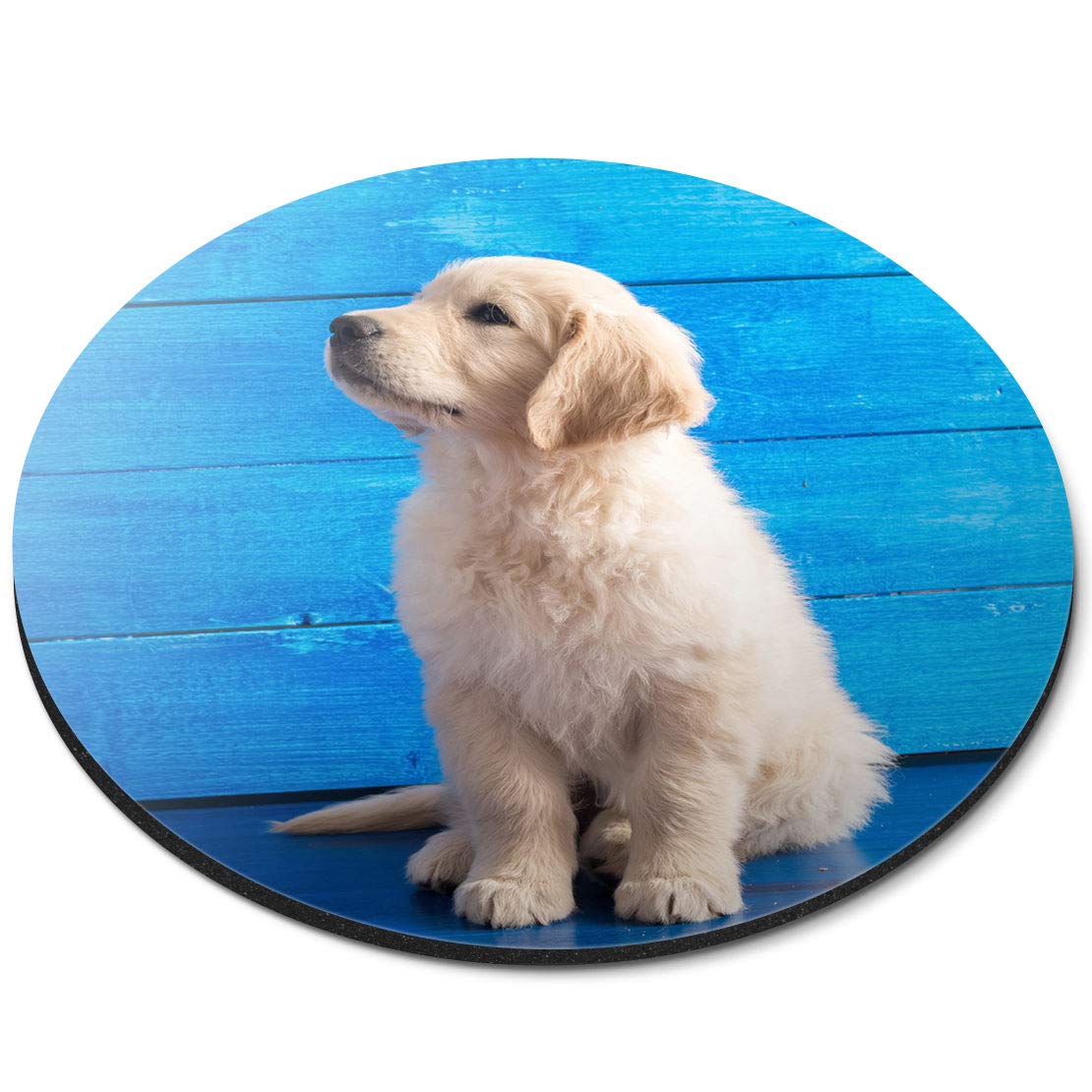 Destination Vinyl Ltd Golden Retriever Labrador Puppy - Flexible Round 5mm Rubber Mouse Mat Pad Office Home Novelty Printed Desk Accessory 15837