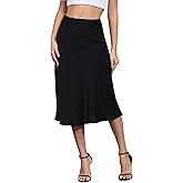 ALCEA ROSEA Womens Satin High Waisted Silky Midi Skirt Elastic A-line Skirt for Wedding Party Work