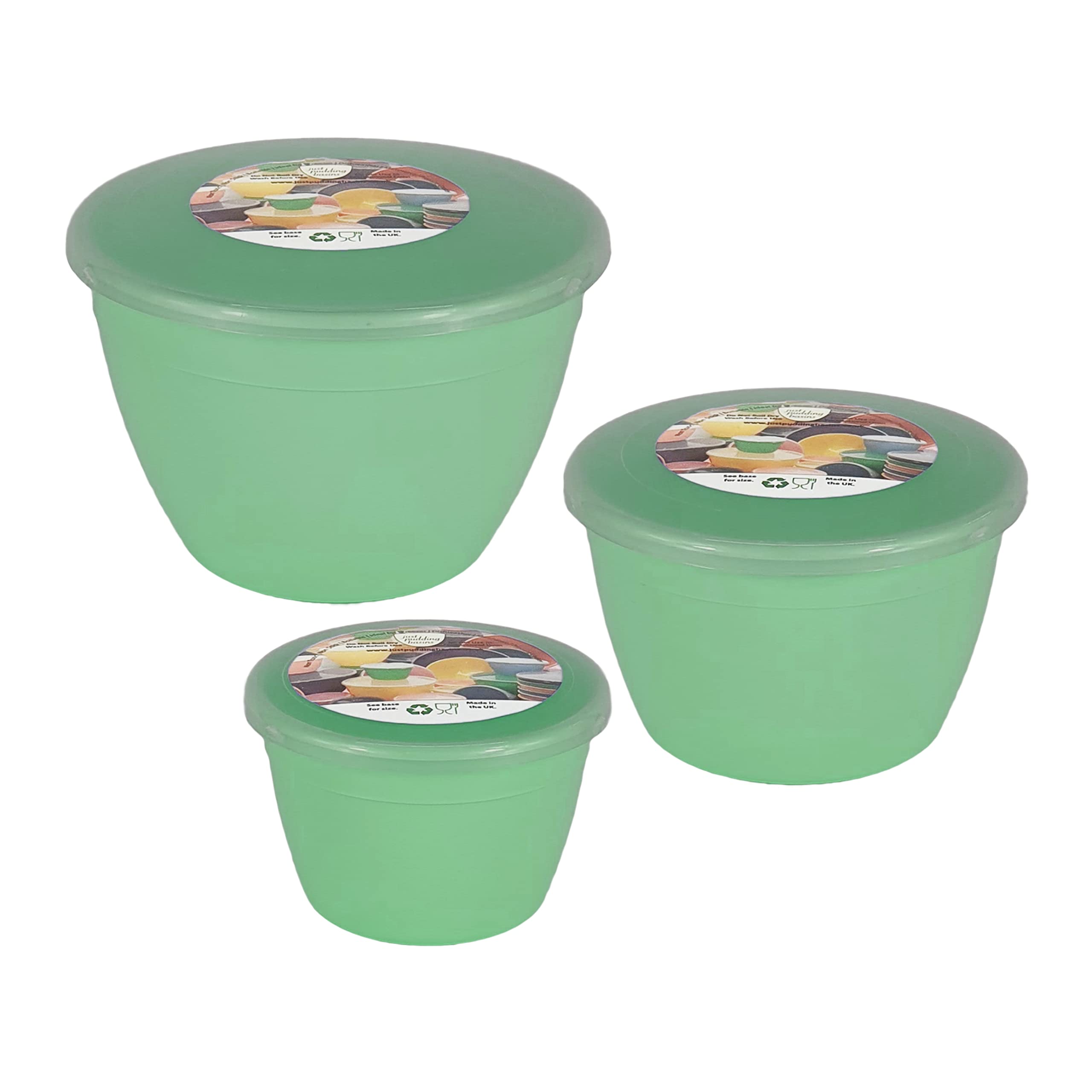 Just Pudding Basins 3 Smaller Sizes in One Set Steam Pudding Bowls, Basin and Lid 1x 1/4 Pint, 1x 1/2 Pint 1x 1 Pint (Green) โ image 1