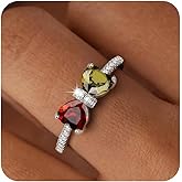 Raicegs Silver Birthstone Rings for Women Heart Cubic Zirconia Gemstone Adjustable Ring Personalized Jewelry Dainty Birthday Gifts for Her Mom