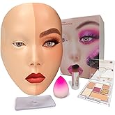 Laokiiy Makeup Practice Face, Makeup Mannequin Face with Makeup Practice Face Board, 5D Silicone Full Face Practice Eyelash Eye Shadow, for Emerging Makeup Artist, Beginners, Girl's Gift (White)