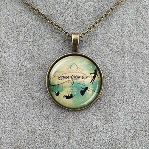 Never grow up necklace peter pan necklace peter pan quote disney movie jewelry peter pan jewelry pan and hook lost boys flying necklace