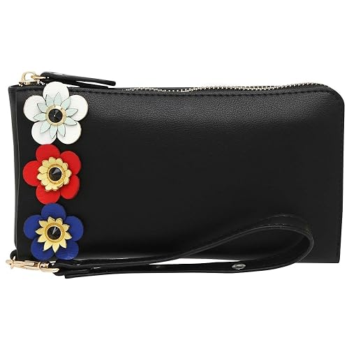 E2O FASHION PU Accessories Edge Flower Embellished Wallet (Black)