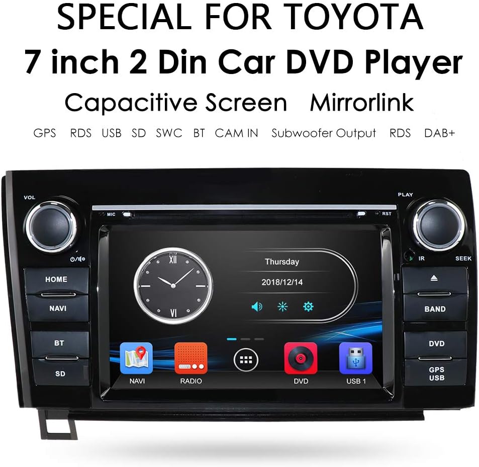 hizpo Car Radio for Toyota Tundra 2007-2013 Toyota Sequoia 2008-2014 DVD Player 7 Inch Touch Screen GPS Navigator Car Stereo RDS Bluetooth Mirrorlink Canbus SWC SD USB Input