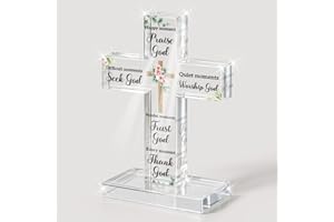 PVOPVO Cross Christian Gifts, Christian Bible Verse Artwork Inspirational Religious Gifts Decor for Mom Sister Floral Bible Verse Desk God Decor Knick Knacks