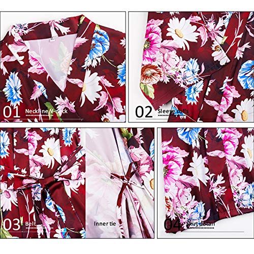 Shymay Women's Kimono Robe Satin Short Sleeve Silk Bridesmaid Wedding Party Nightgown Sleepwear,Red1,TagsizeM=USsizeXS - Thumbnail 4
