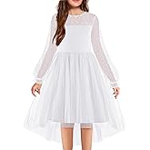 Arshiner Girls Dresses Contrast Mesh Long Sleeve Twirly High Low Birthday Party Formal Dress