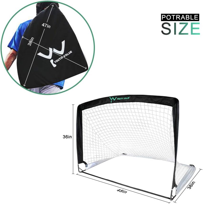 Youth Value Portable Soccer Goals, Instant Set-Up, Easy Fold-Up, 4'x3'x3', Set of 2 Soccer Goal Nets, Double Color Design : Sports & Outdoors