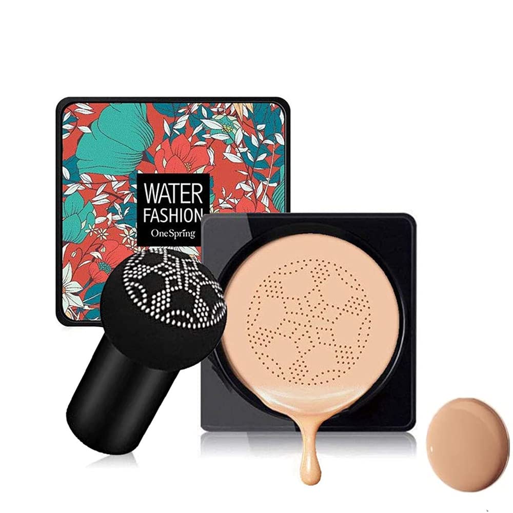 Natural Color Mushroom Head Air Cushion BB Cream, Concealer Lasting Nude Makeup Moisturizing Brightening Pigment CC Liquid Foundation, Even Skin Tone Makeup Base
