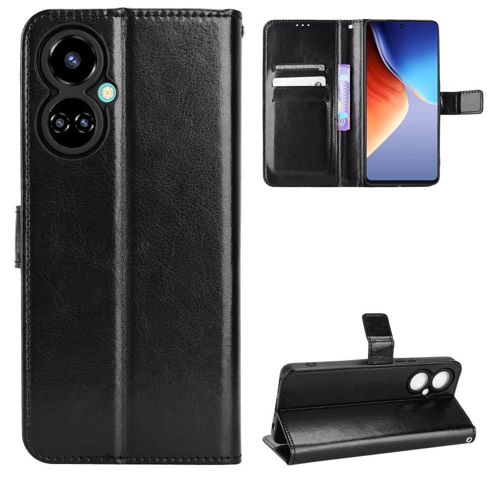 BellaCase Tecno Camon 19 Case [Wallet Case] [Kickstand] [Card Slots] [Magnetic Flip Cover] Compatible with Tecno Camon 19 Smartphone(Black)
