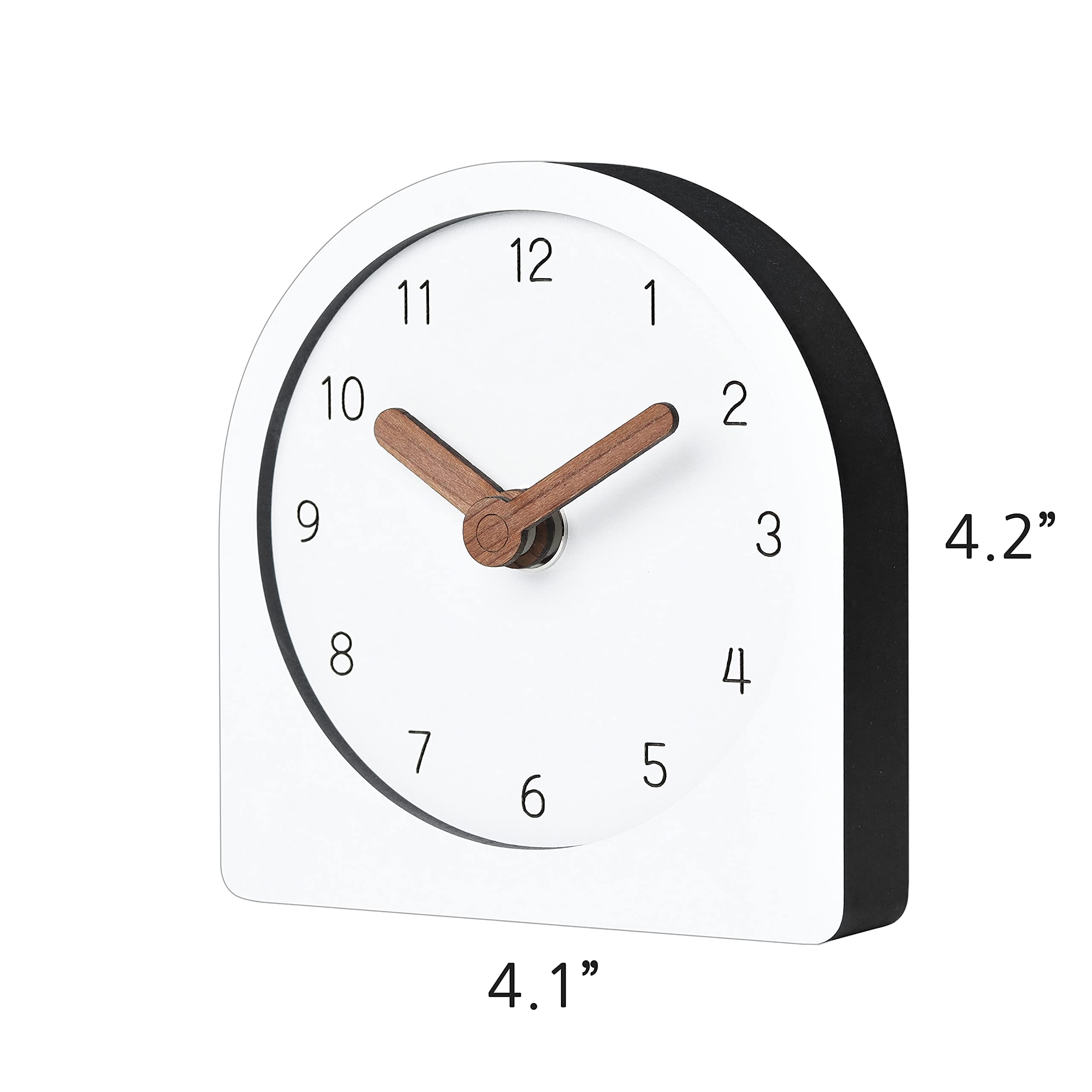 Wooden Silent Non-Ticking Battery Operated Decorative Small Mini Analog Modern Shelf Desk Table Mantel White Clock for Home, Office, Living Room, Bed Room (Modern Round)