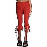 Aonoapll Women Y2k Skinny Capri Pants Cute Bow Tie Capri Leggings Slim Fitted Knee Length Stretchy Cropped Trousers