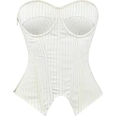 SHYMMUO Women Black Corset Top Elegant Strapless Bustier Tops Lace Up Sexy Office Lady Cosplay Costume Secretary Outfit