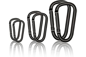 CRACRAB Black Carabiner Clip, Includes Mini 2 Inch Carbineers, Small 2.3" D Ring Clip, Large 3 Inch Carabiner Heavy Duty, Aluminum Caribiner Keychain Hook for Backpack Hiking Camping