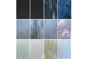 Hengyisha 12 Sheets Stained Glass Sheets Variety Pack, Classic Black White Gray Colors Stained Glass Supplies, 6"X4" Cathedral Glass Mosaic Glass Tiles for Crafts