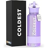 Coldest Insulated Water Bottle with Straw Lid - Stainless Steel Metal Insulated Bottle for Men & Women (Purple Glitter, 32 oz)