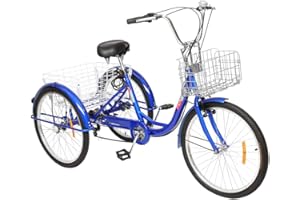 PEXMOR Adult Tricycle, 24/26 Inch 7 Speed 3 Wheel Bikes Tricycle for Adults, Adult Trike for Women/Men/Seniors, Three Wheel Cruiser Bike w/Folding Front & Rear Basket for Shopping/Recreation/Picnic