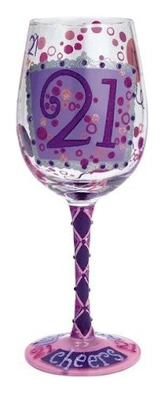 Lolita 21st Birthday Artisan Painted Wine Glass Gift