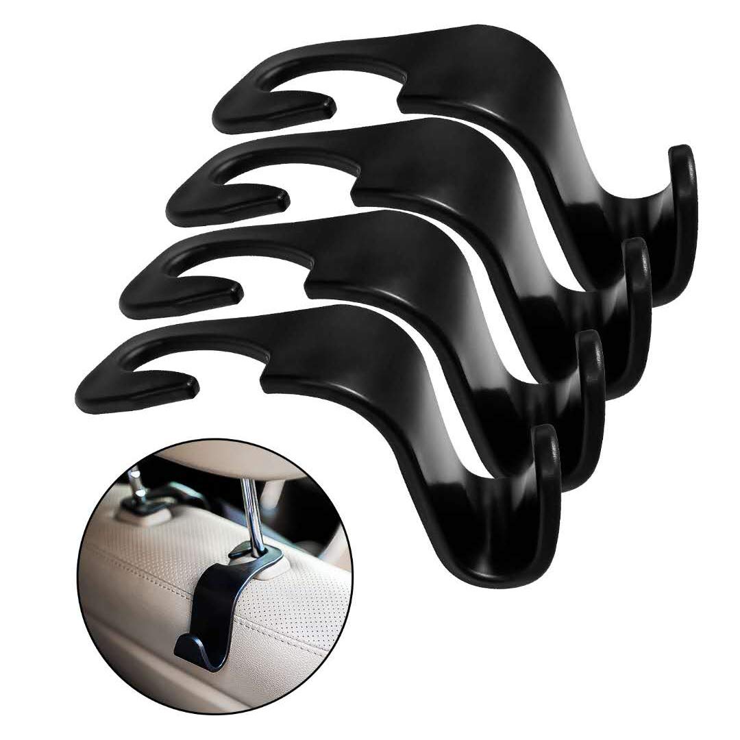 CUNCUI 4pcs Car Hooks, Car Headrest Hooks, Car Backrest Hidden Multi-Function Car Seat Hook, used for Hanging Handbags, Wallets, Clothes and other, (Black)