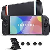 PlayVital Ranger Protective Case for Nintendo Switch 2 with Stand | Ergonomic Anti-Slip Silicone Grips, Dockable Hard Shell, 4 Thumbstick Caps | Quick-Release-Joycon Design Full-Body Cover, Black
