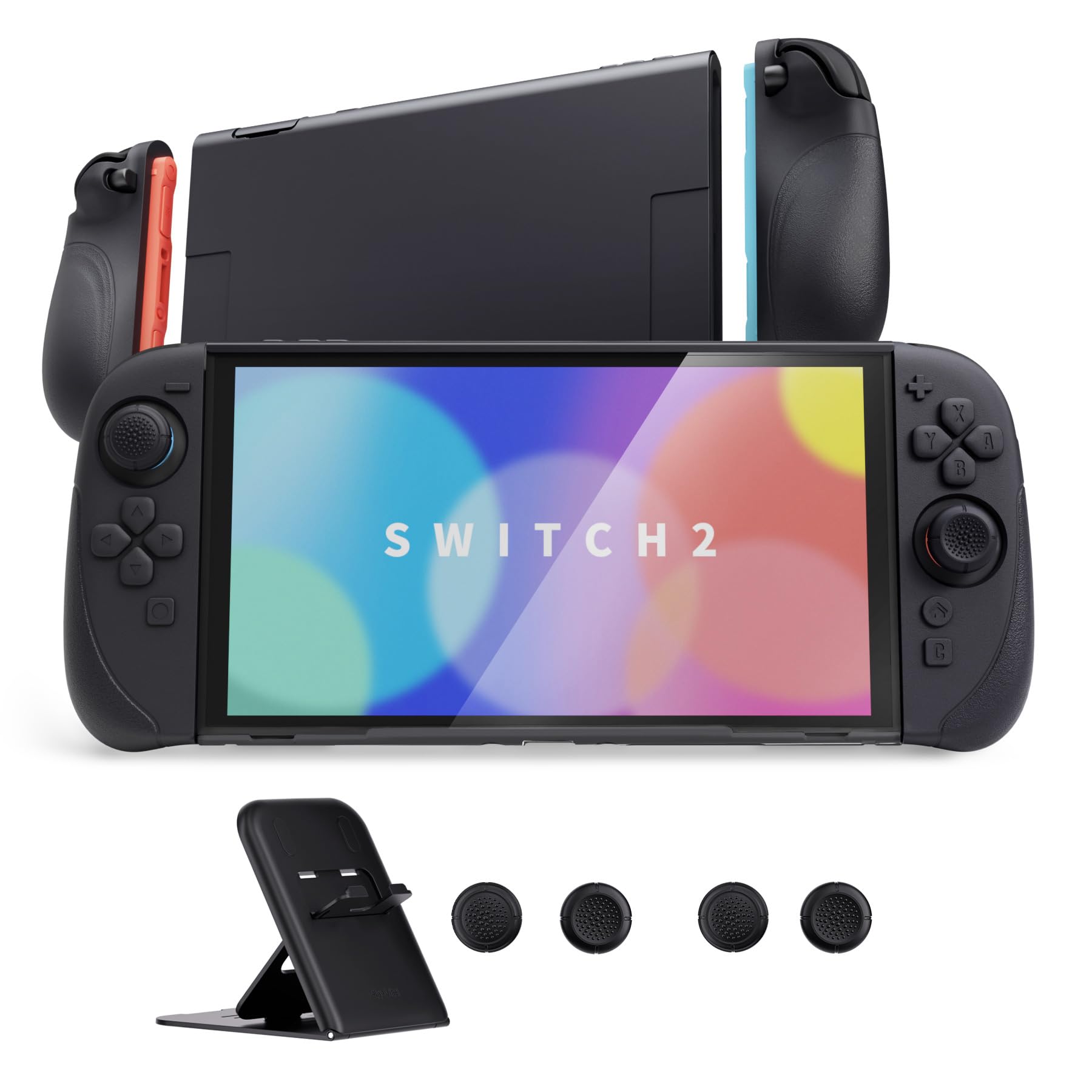Photo 1 of PlayVital Ranger Protective Case for Nintendo Switch 2 with Stand | Ergonomic Anti-Slip Silicone Grips, Dockable Hard Shell, 4 Thumbstick Caps | Quick-Release-Joycon Design Full-Body Cover, Black