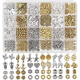 EuTengHao Spacer Charms Pendants for Jewelry Making Include 420Pcs 24 Style Charms Spacer Beads Pendants for Bracelets Necklace DIY Crafting Jewelry Making Supplies (Silver and Gold)