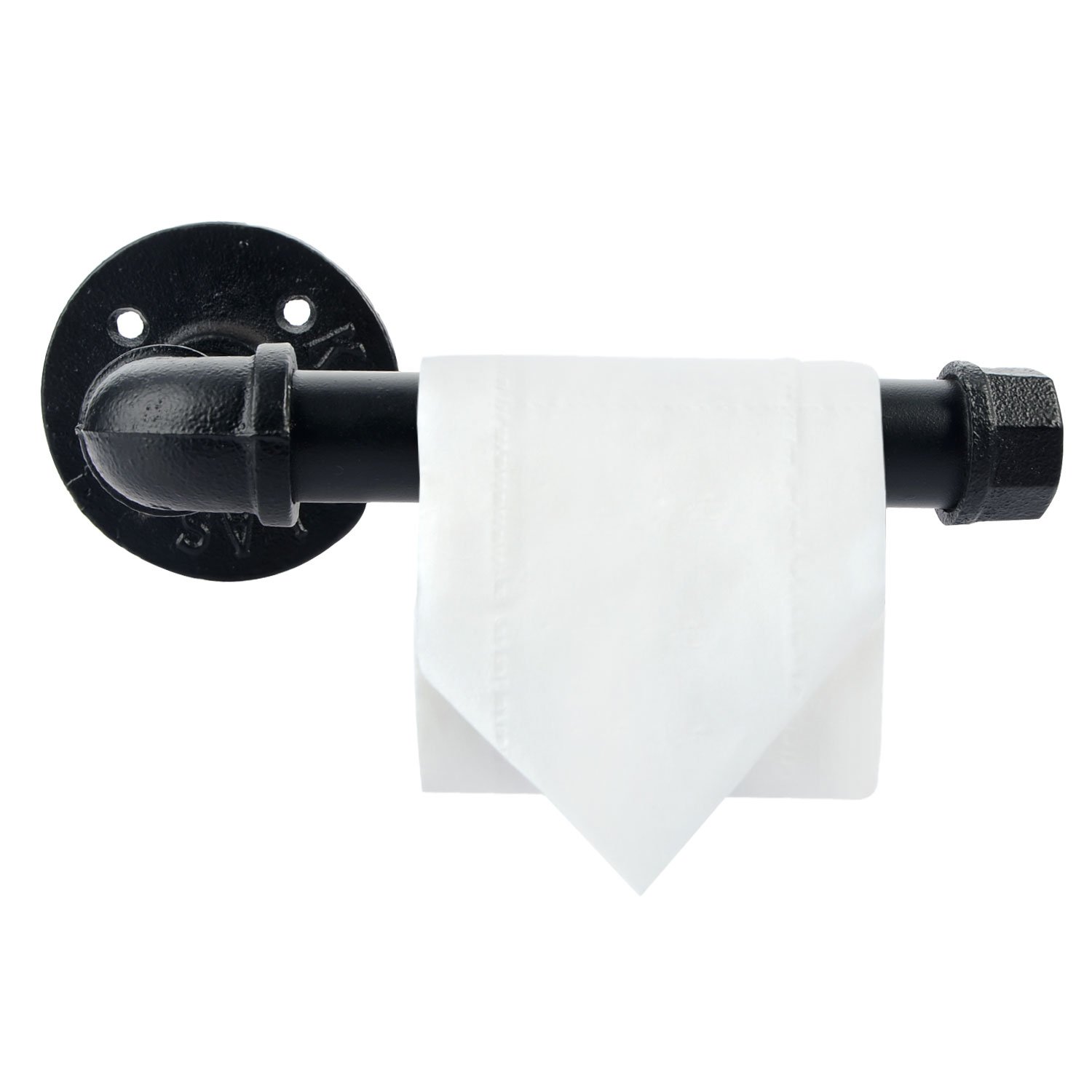 Toilet Paper Holders, Industrial Iron Pipe Shelf/ Toilet Tissue Roll Holder - with Wall Mounted Bathroom Shelf - Black