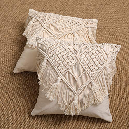 white macrame cushion