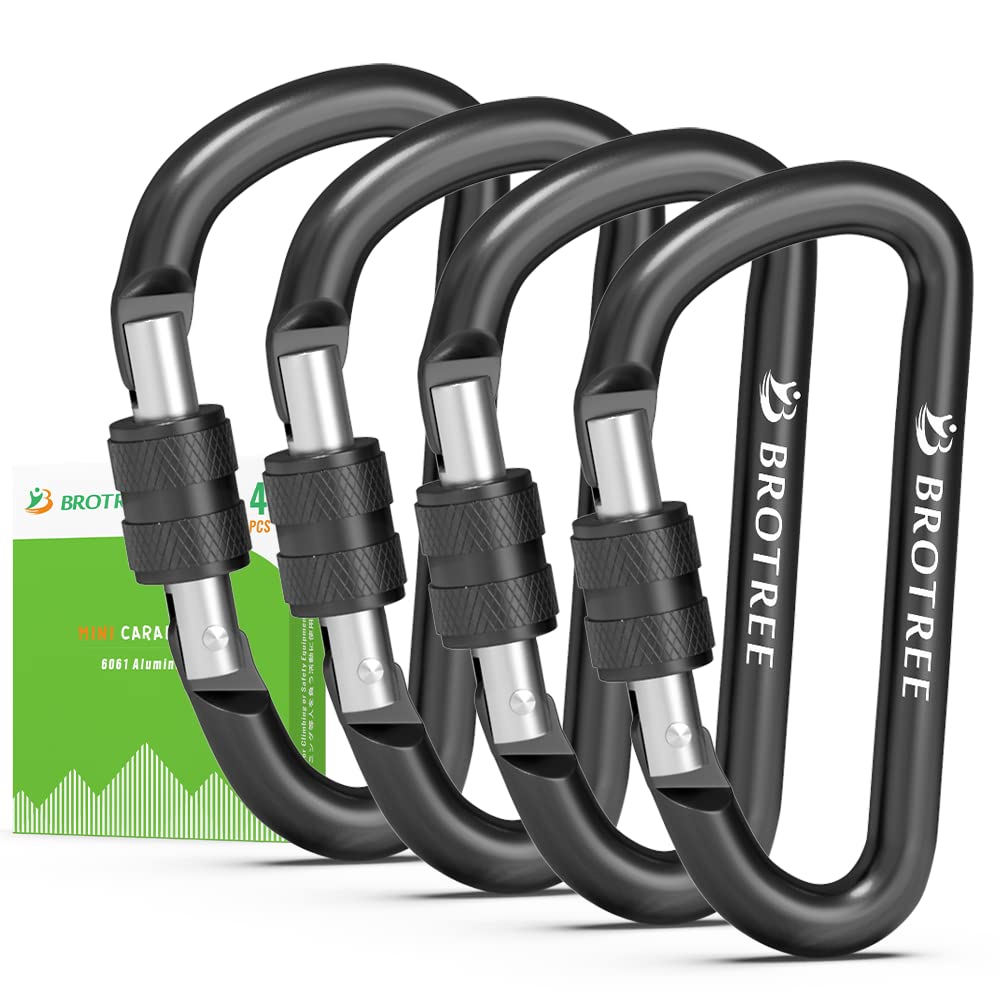 BROTREE Small Carabiner Clips Mini Locking Carabiner - 6cm Aluminum D-Ring