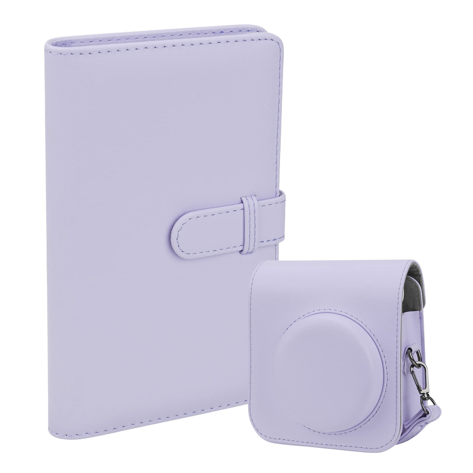 Protective Camera Case PU Leather Bag Cover for Fujifilm Instax Mini 12 Instant Camera with Removable Adjustable Strap, 108 Pockets Photo Album for Instax Mini 12 Camera. (Purple)