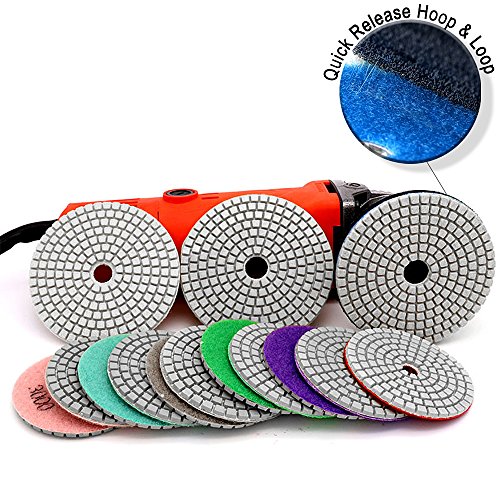 ADVcer 15pcs 4" Wet Diamond Polishing Pads Set - 50 to 3000 Grit Hook and Loop Backing Sanding Discs - Ideal Buffing Kit for Granite Concrete Marble Stone Countertop Ceramic Floor Grinder or Polisher - Thumbnail 4