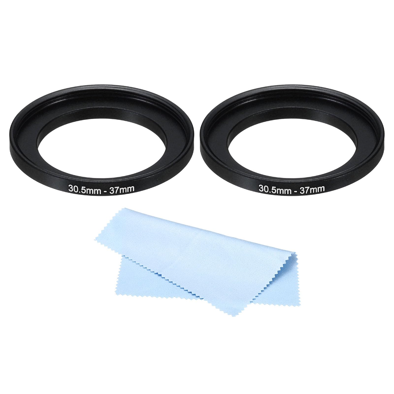 PATIKIL 30.5mm-37mm Metal Step Up Ring with Cleaning Cloth, 2 Pack Camera Lens Filter Adapter Ring Aluminum Filter Adapter Ring for Camera Lenses Hood, Black