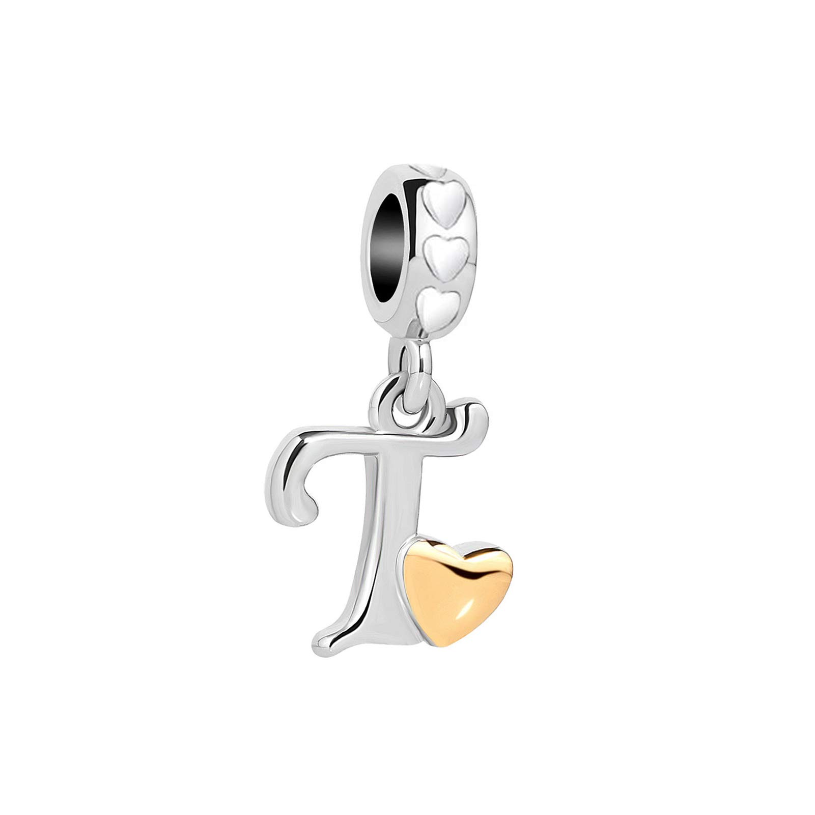 T Letter Initial Name Alphabet Love Heart Pendant Charm fits Pandora Charms Bracelets Birthday Jewellery Gift for Family Christmas Mum Granddaughter