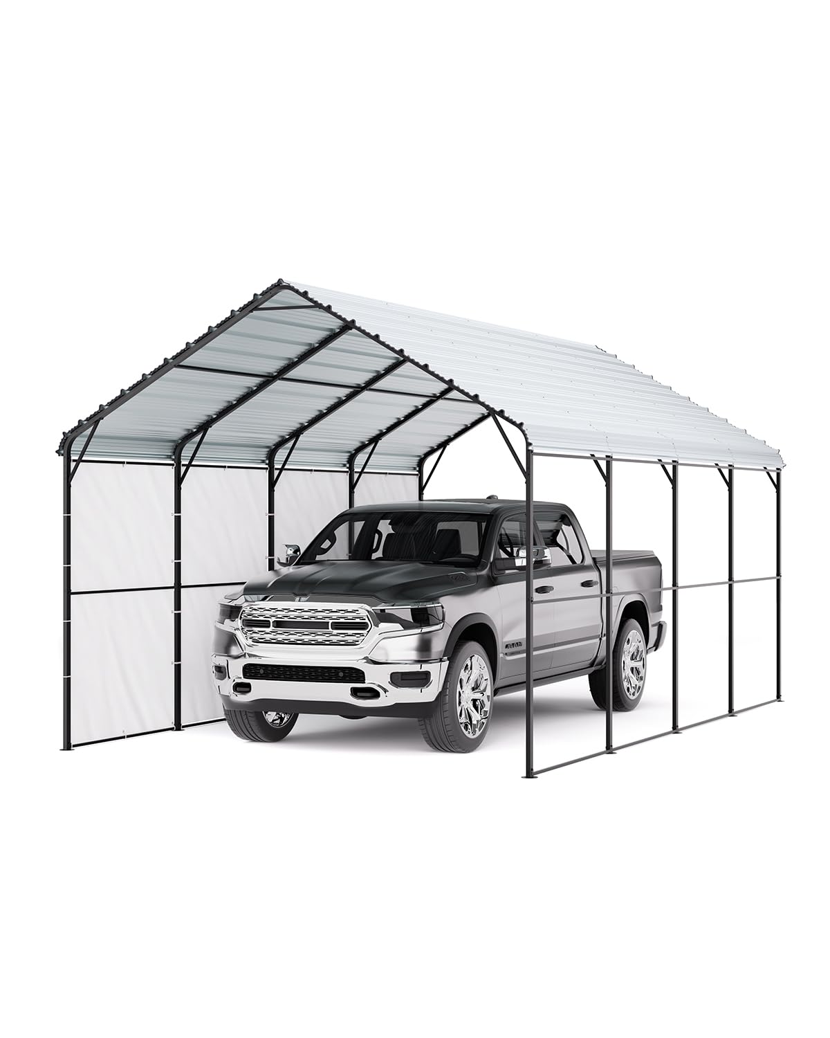Photo 1 of **The description are for reference only.***VEVOR Heavy Duty Metal Carport, 12' x 20' Outdoor Carport with Galvanized Steel Frame & Roof, Car Tent Garage Shade with Removable Sidewalls, Multi-Use Car Shelter for Pickup, Boat, Car & Tractors