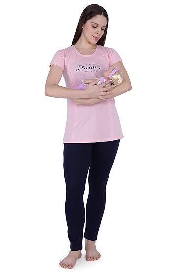Women's Cotton Printed Feeding/Nursing/Maternity Top and Pyajama Set/Nightsuit/Nightwear Set/Night Dress/Sleepwear