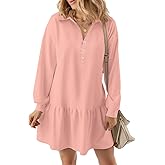 kipfall Women's Casual Dresses Long Sleeve Button V Neck Sweatshirt Dress Lapel Collared Pullover Dress