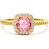 STORYJEWELLERY Pink Stone Ring, Halo Rings, Elongate Cushion Cut Engagement Ring, Cocktail Rings for Women, Gifts for Her