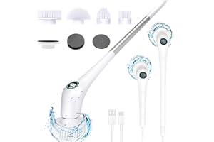 WKY Electric Spin Scrubber, Power Shower Scrubbers for Cleaning Bathroom Long Handle Shower Cleaning Brush, Dual Speed Shower Tub Scrubber Electric 6 in 1 Bathroom Brushes for Cleaning Shower Tile Floor