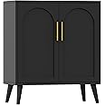 Rovaurx Rattan Storage Cabinet with Doors, Accent Bathroom Floor Cabinet, Modern Sideboard Buffet Cabinet for Living Room, Entryway, Dining Room and Kitchen, Black BMGZ108B