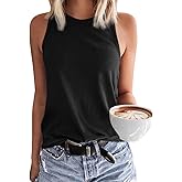 Langwyqu Women's Tank Tops Summer Basic Crewneck Sleeveless Casual Loose Fit Shirts Tees