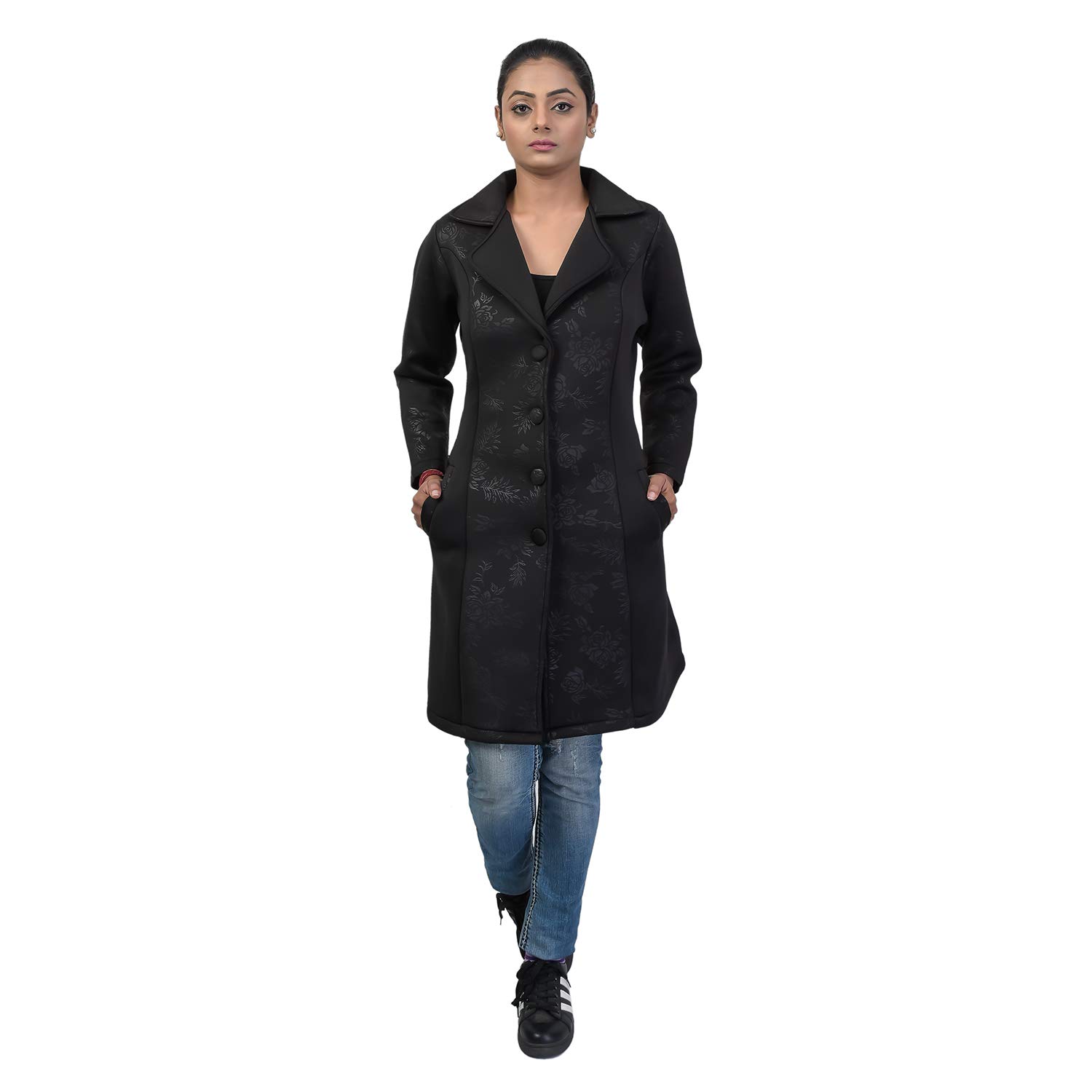 girls studio black scuba fabric self design women coat