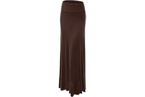 Made By Johnny Women's Solid Basic Lightweight Floor Length Flare Long Maxi Lounge Skirt (S~3XL)